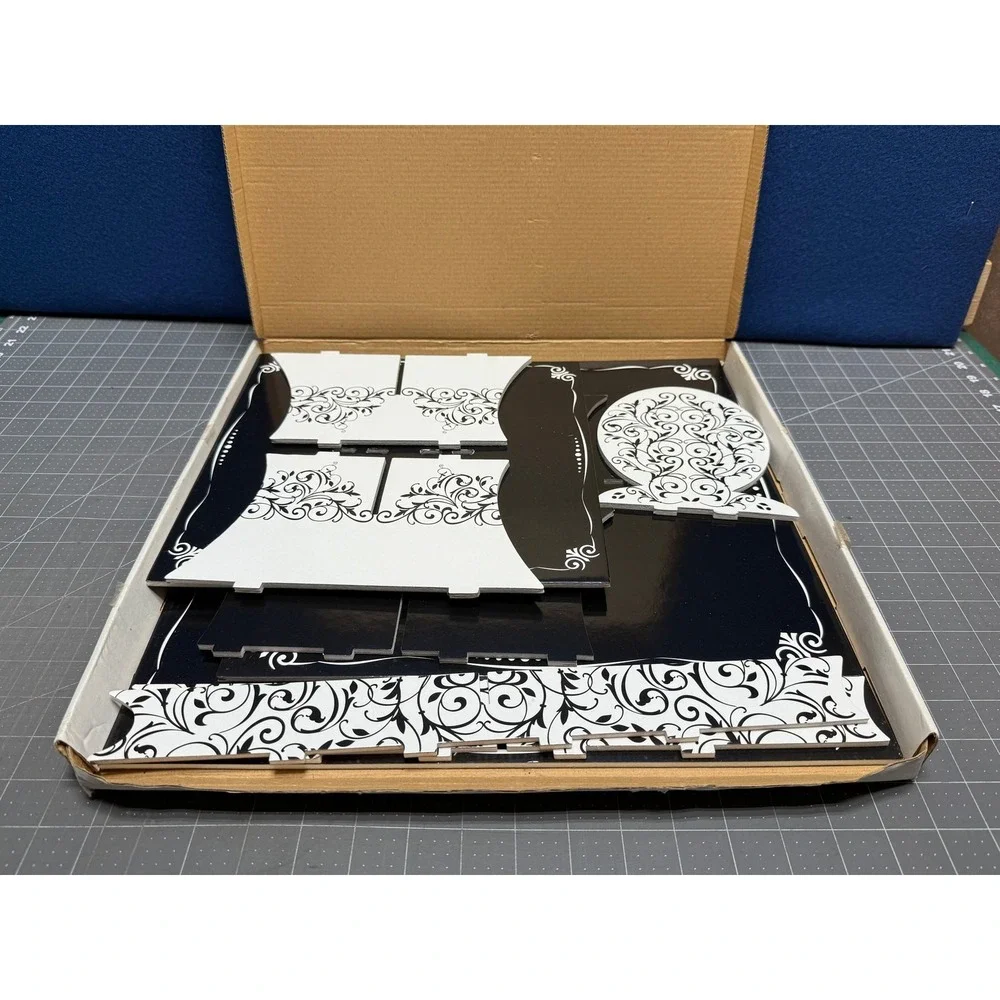3-Tier Square Cardboard Cupcake Stand Black White Theme Cardboard Cupcake Holder